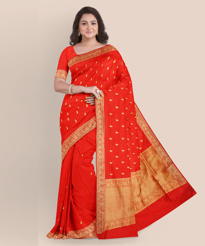 Red orange silk handloom banarasi saree