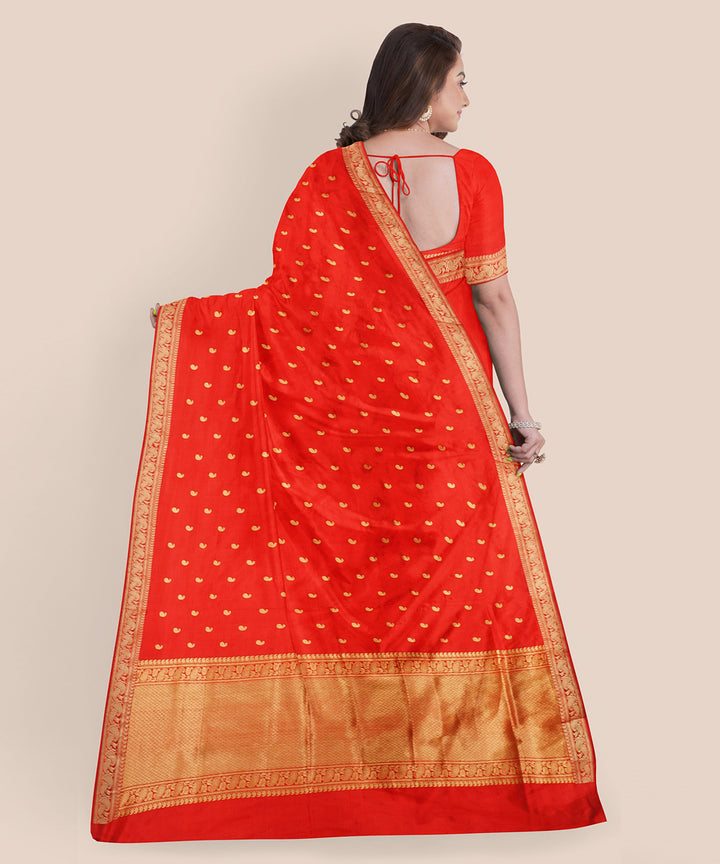 Red orange silk handloom banarasi saree