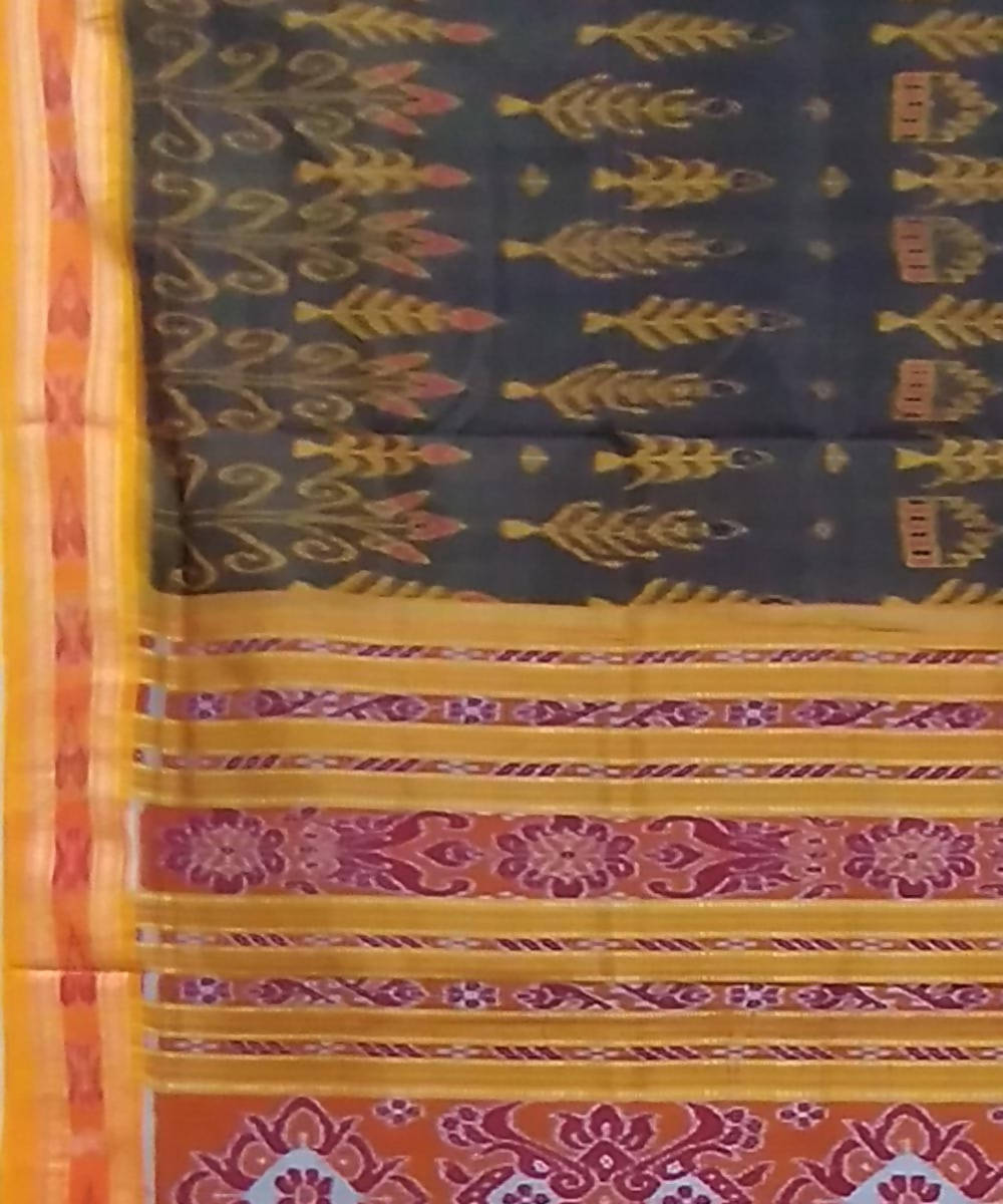 Dark grey yellow handwoven silk khandua saree