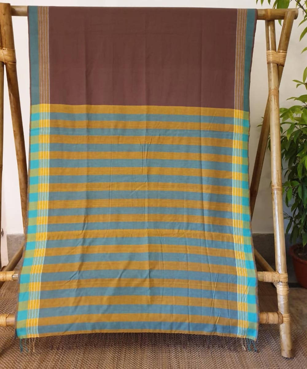 Earthy brown assam handloom cotton saree