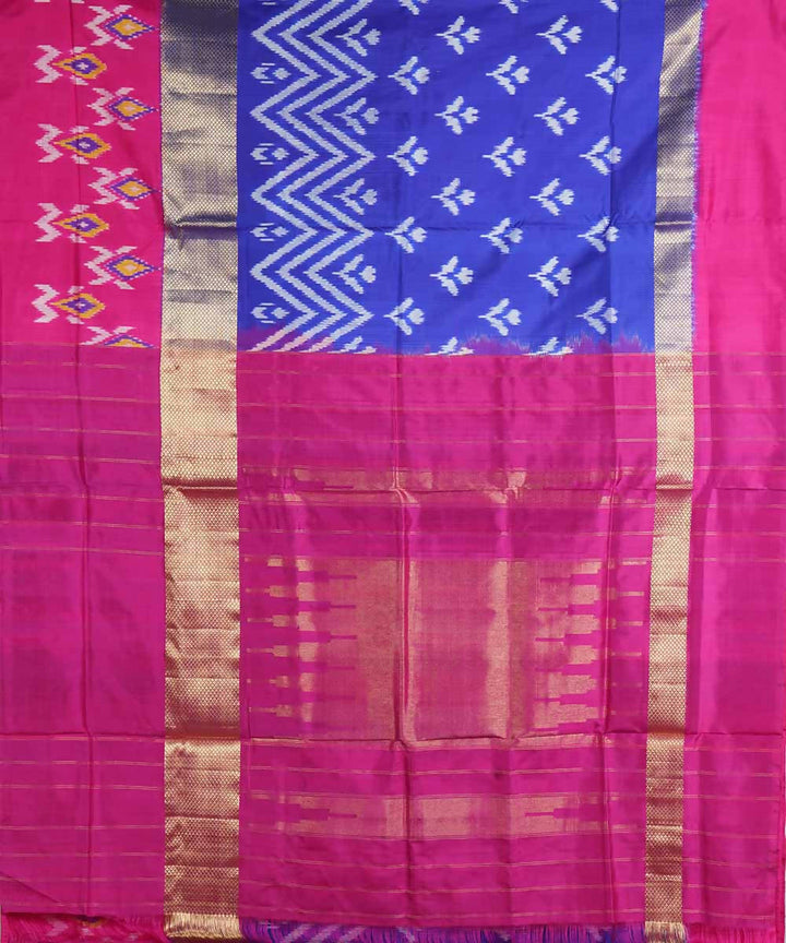 Dark powder blue handloom silk ikat pochampally saree