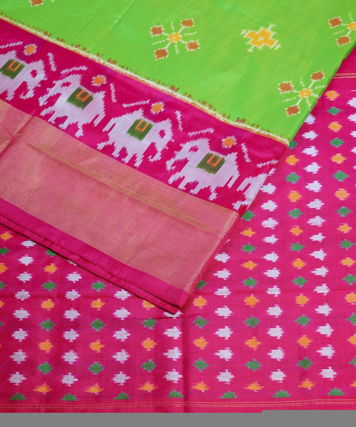Handloom parrot green silk pochampally saree