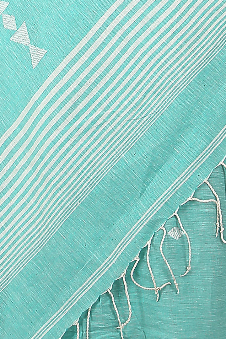 Handloom bengal sky blue cotton jamdani saree