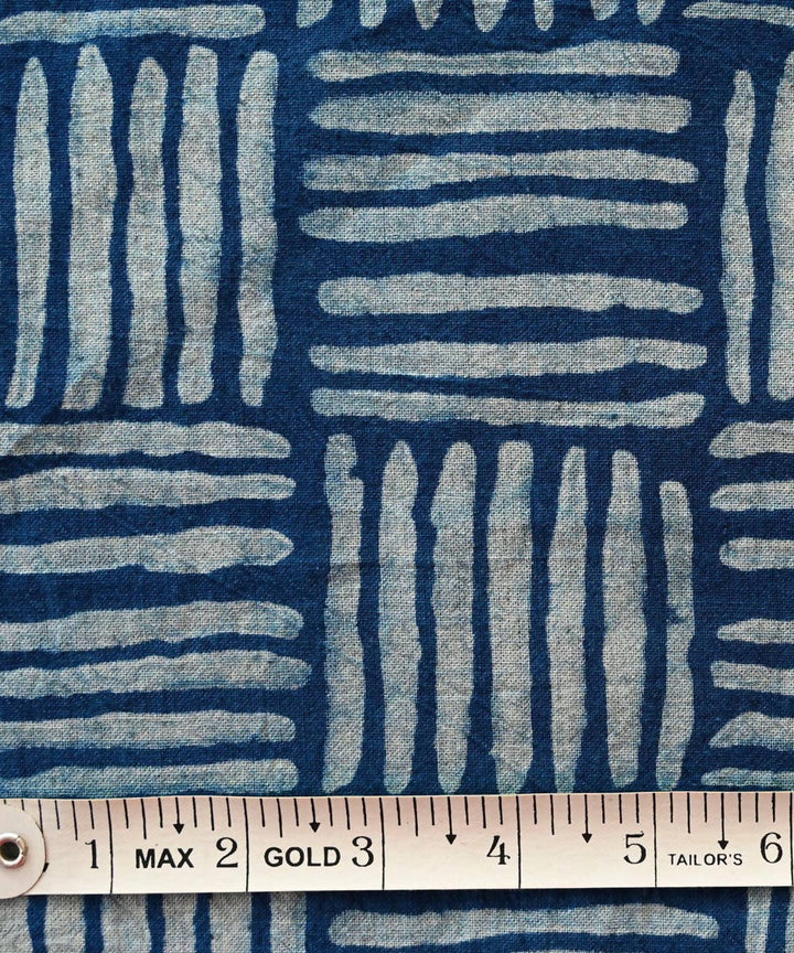 Indigo blue hand block print handspun handwoven cotton fabric