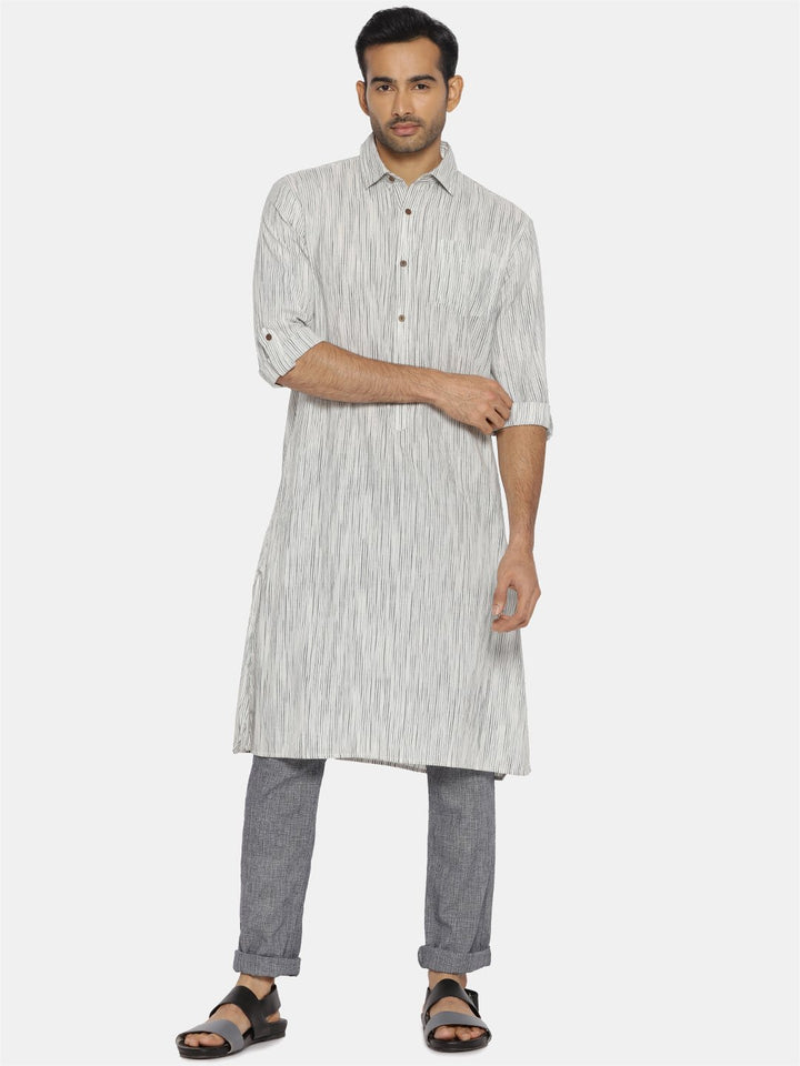 Black & white striped collared kurta