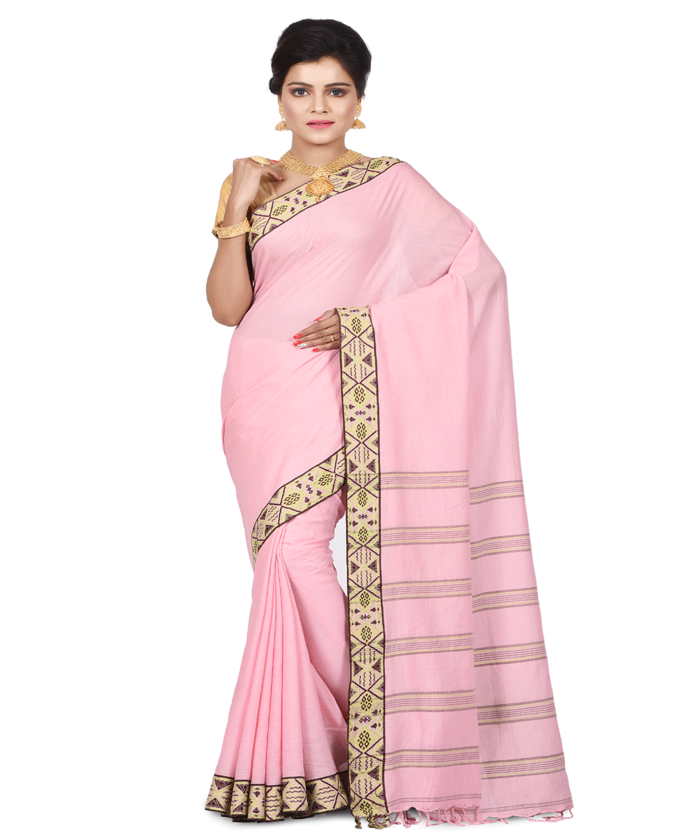 Handloom Light Pink Cotton Saree