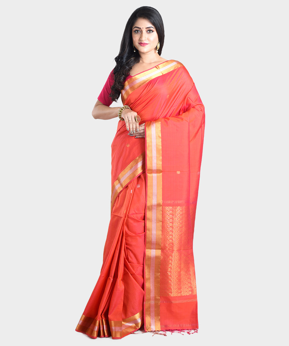 Orange handwoven silk saree