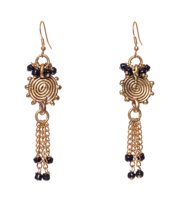 Golden brass black bead earrings