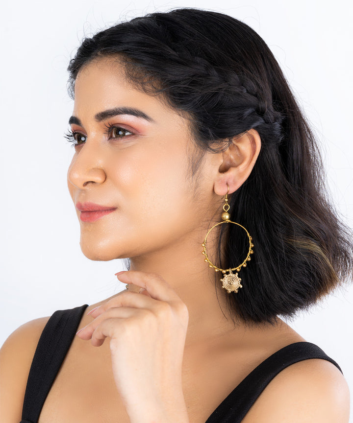 Golden dhokra brass dangle earring