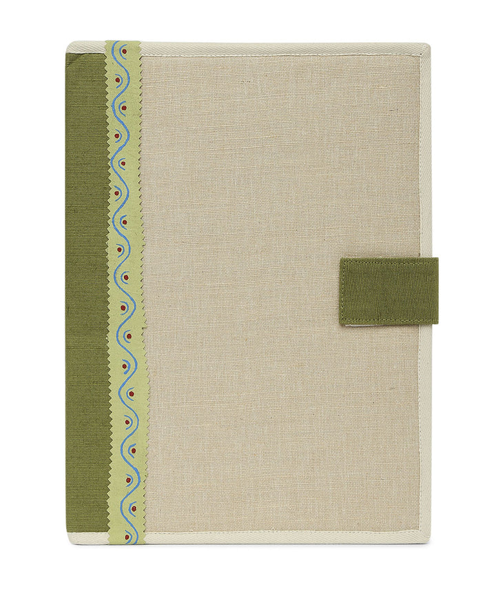 Light green beige hand printed canvas folder