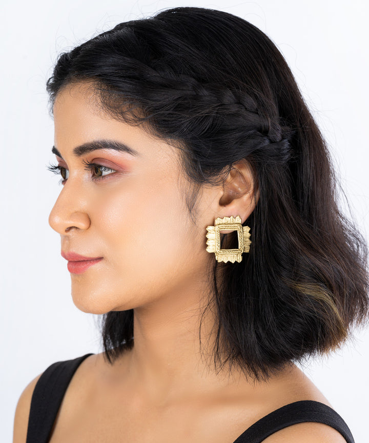 Golden dhokra brass rhombus stud eearrings