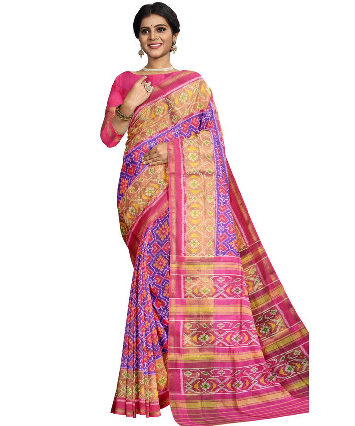 Pink purple silk handloom patola saree