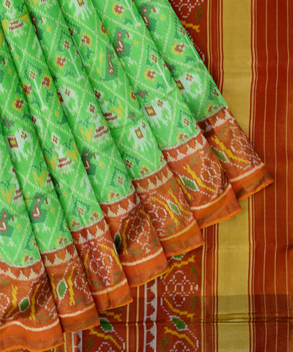 Orange parrot green silk handloom patola saree