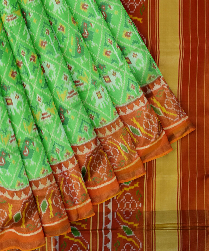 Orange parrot green silk handloom patola saree