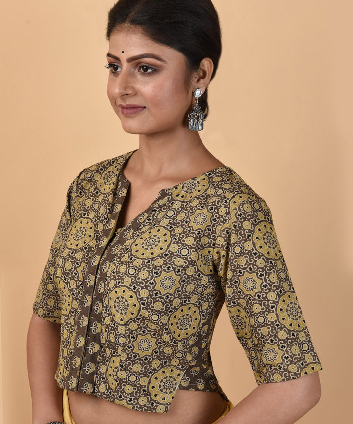 Multicolour ajrakh hand block printed blouse