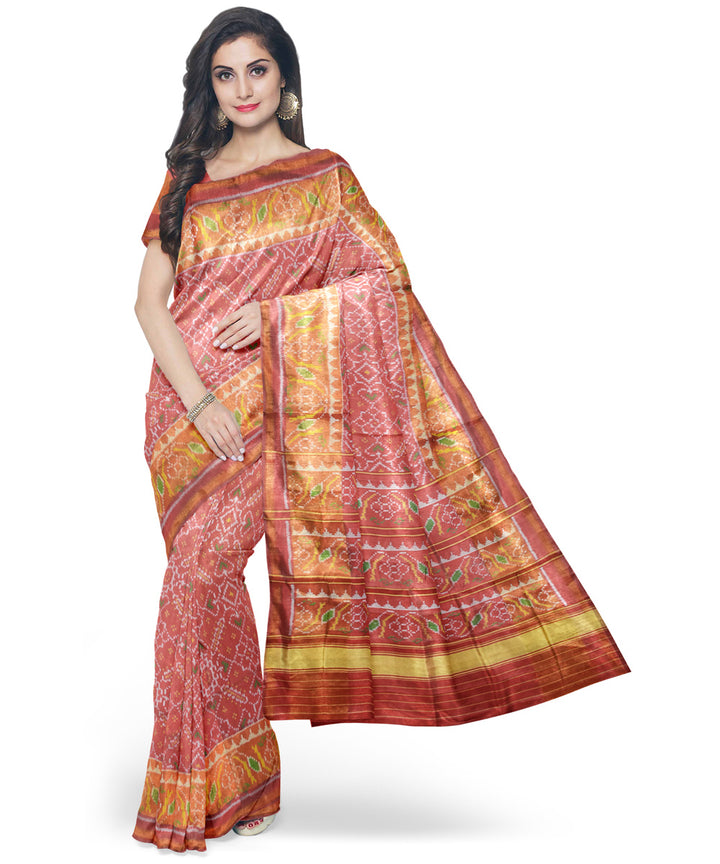 Peach silk handloom patola saree