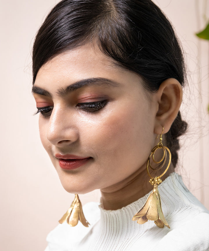 Golden floral clustur dhokra brass earring