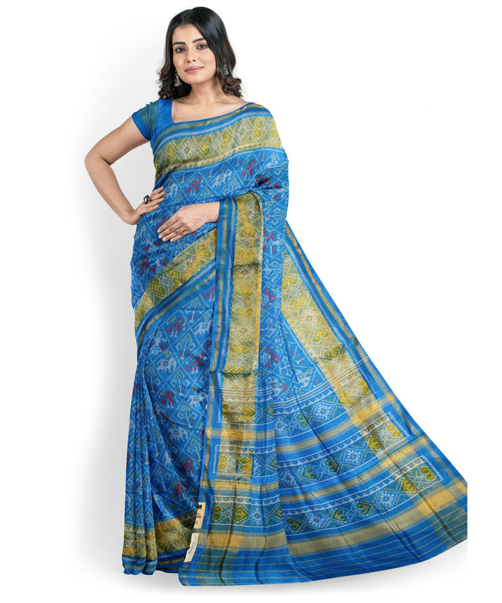 Turquoise blue handwoven patola silk saree