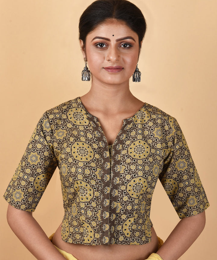 Multicolour ajrakh hand block printed blouse
