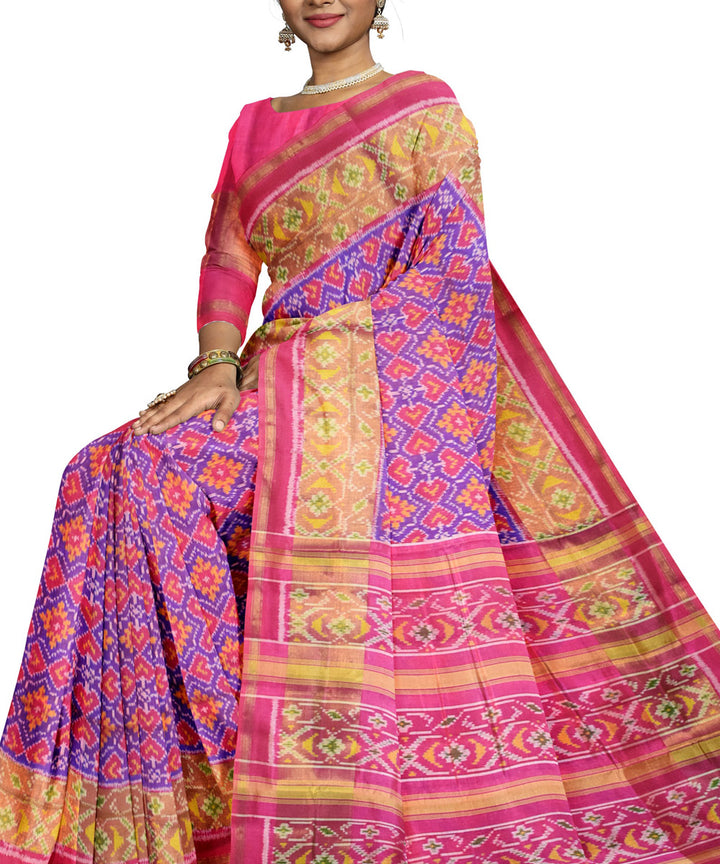 Pink purple silk handloom patola saree