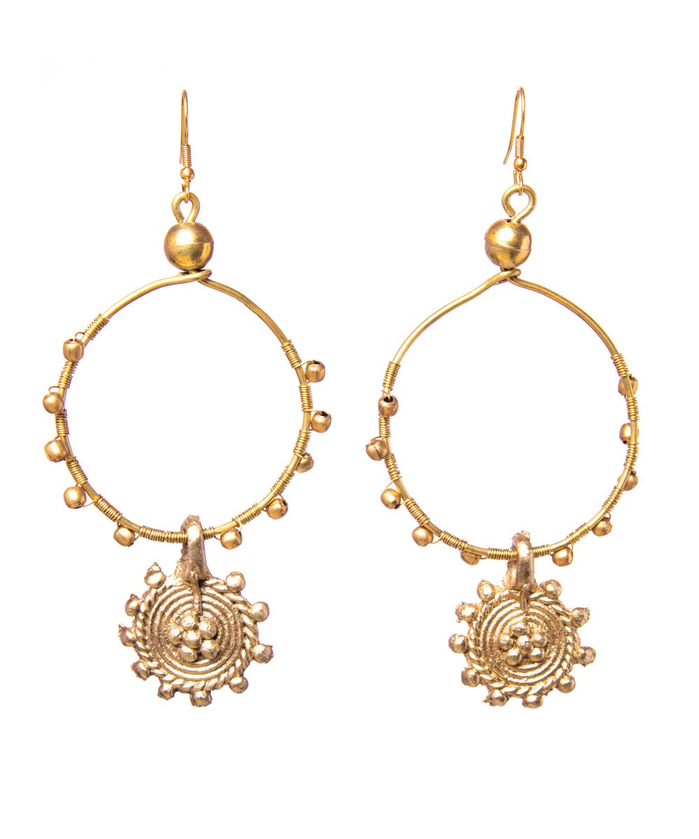 Golden dhokra brass dangle earring