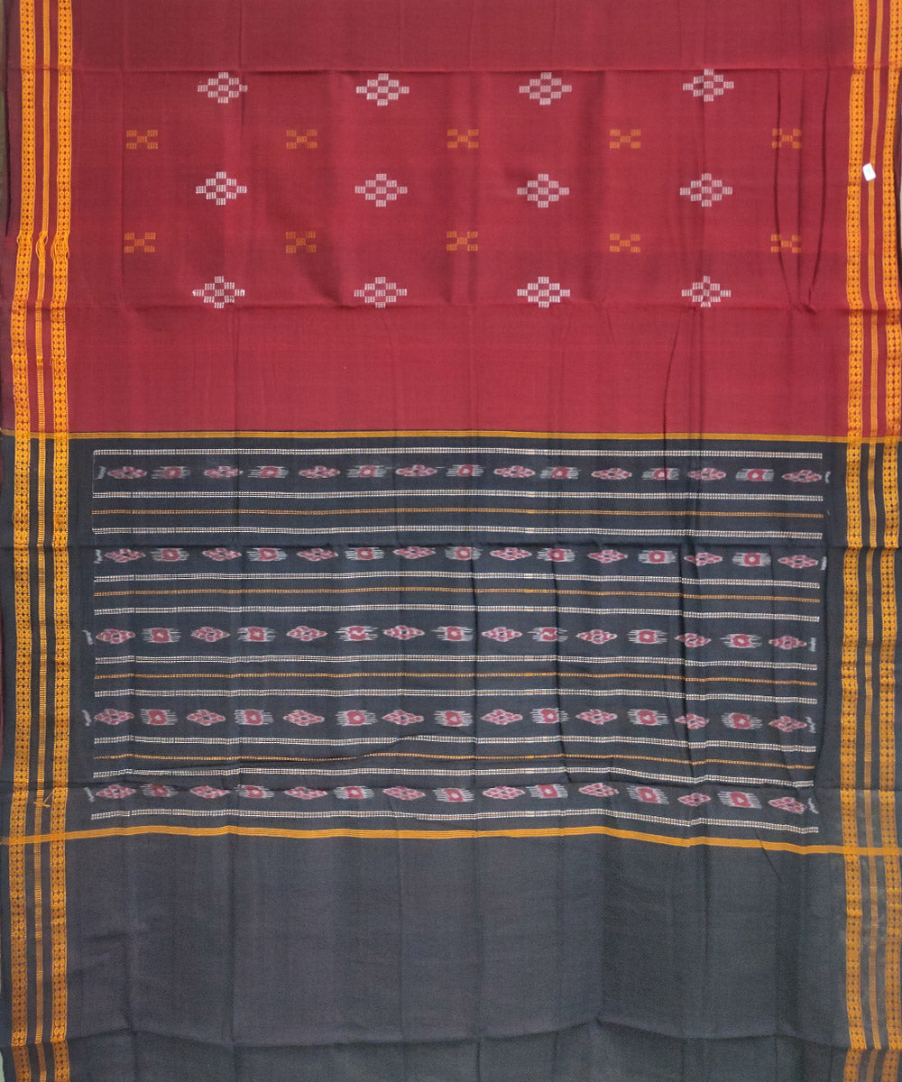 Maroon black cotton handwoven sambalpuri saree