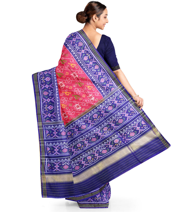Pink blue hand woven patola silk saree