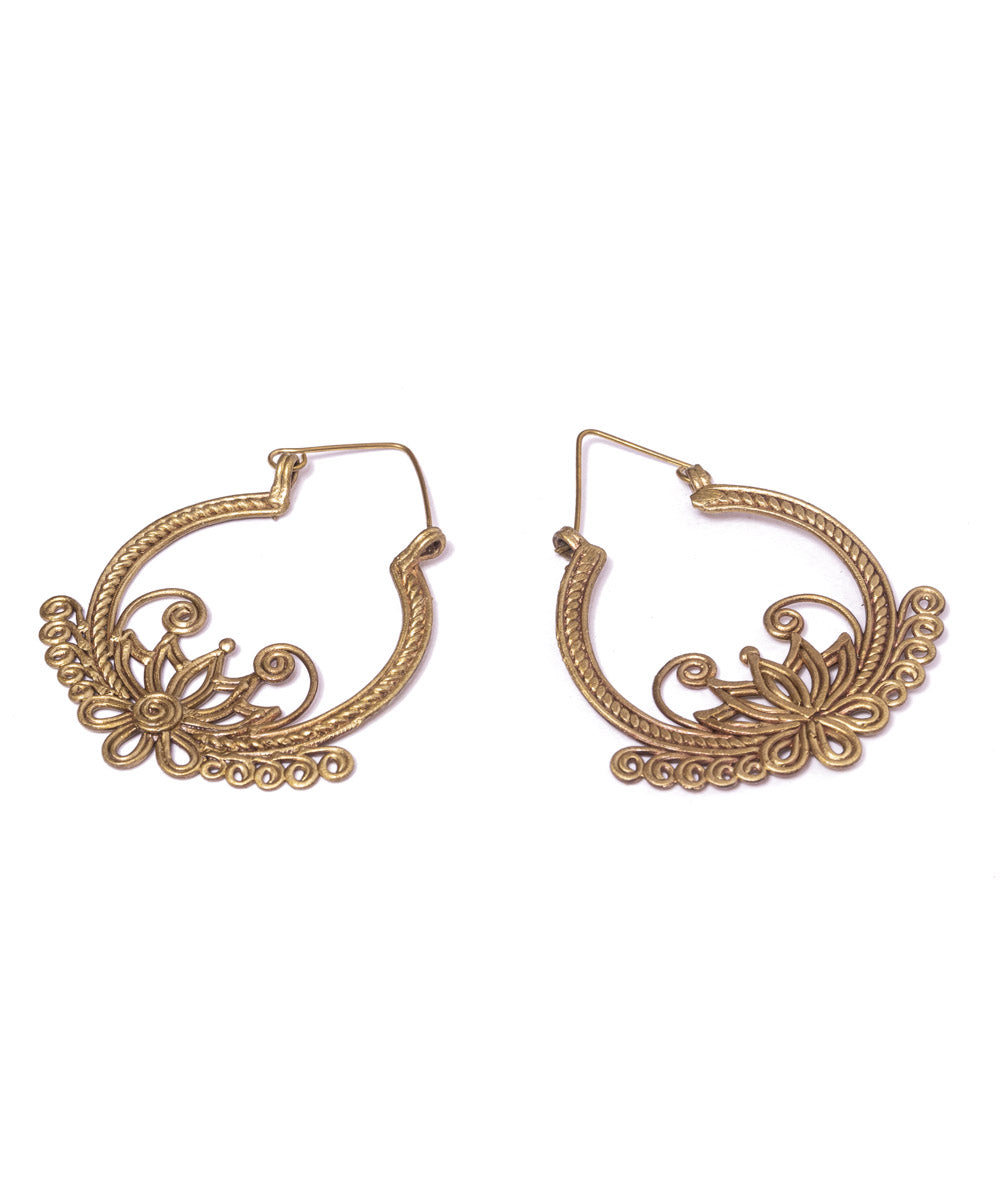 Golden flower shaped dokhra brass earrings