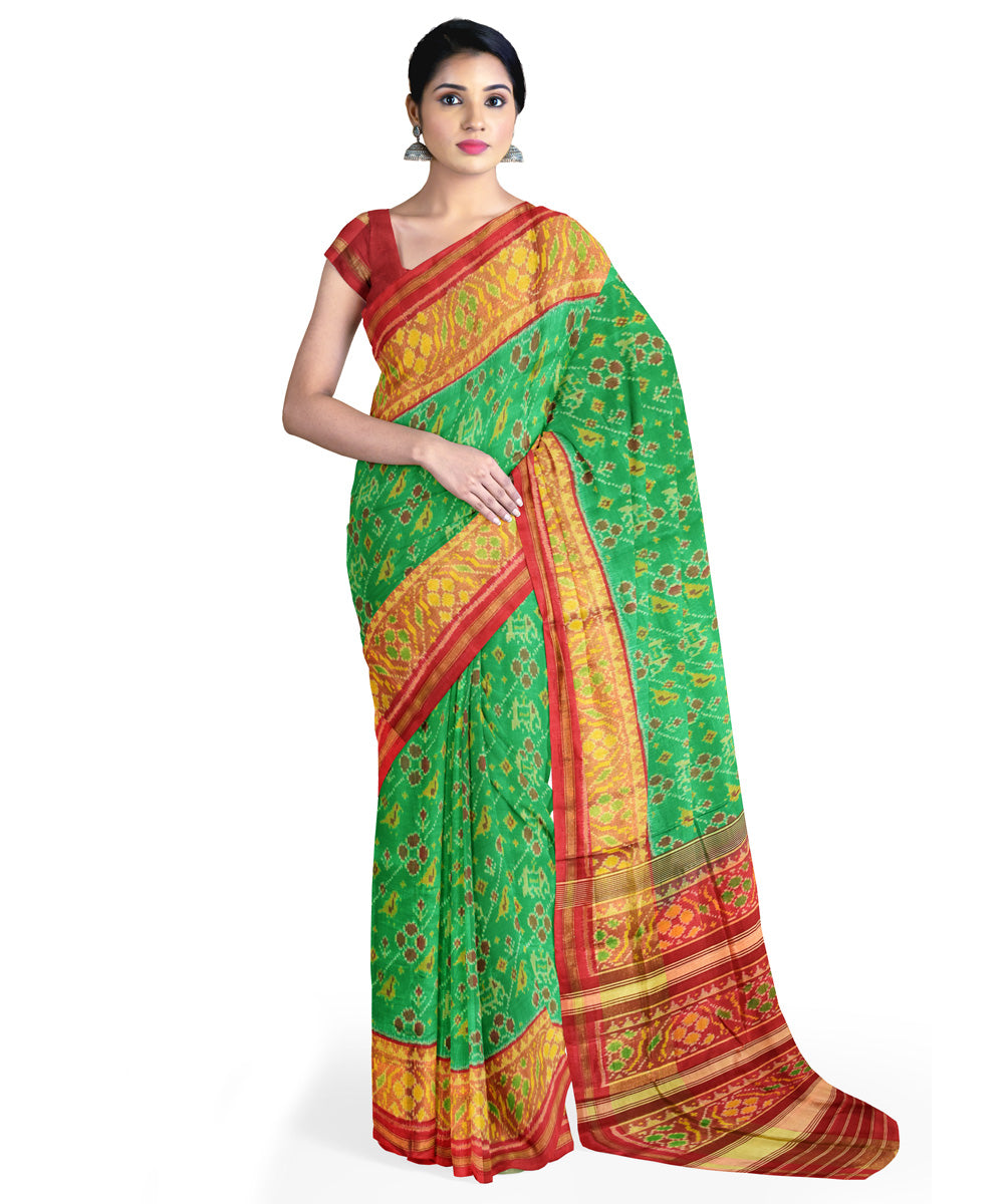 Light green red silk handloom patola saree