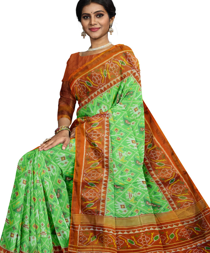 Orange parrot green silk handloom patola saree