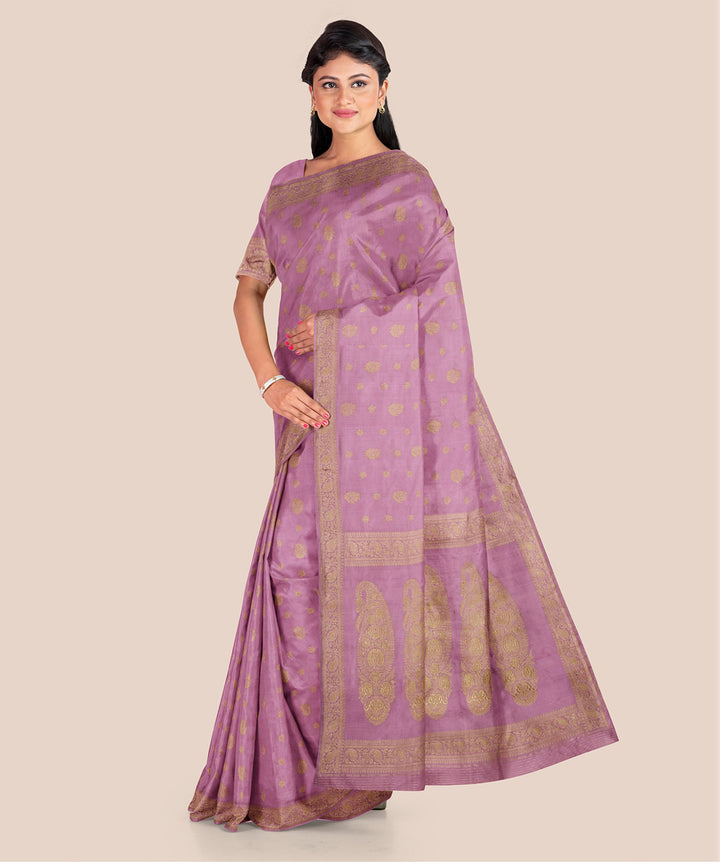 Lavender onion pink silk handloom banarasi saree