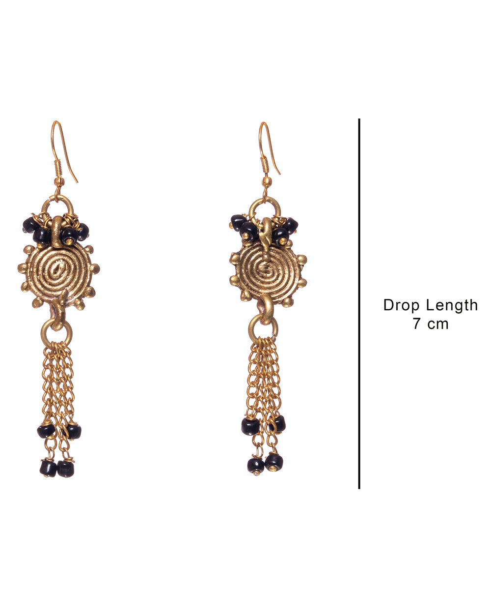 Golden brass black bead earrings
