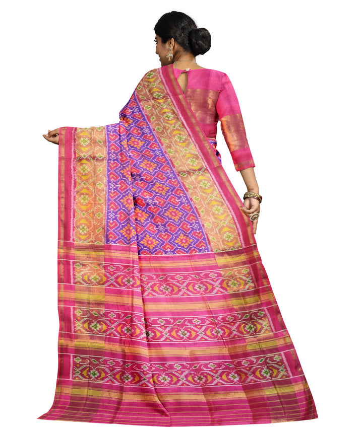 Pink purple silk handloom patola saree