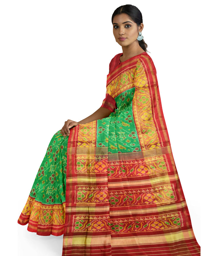 Light green red silk handloom patola saree