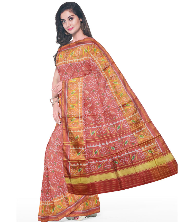 Peach silk handloom patola saree