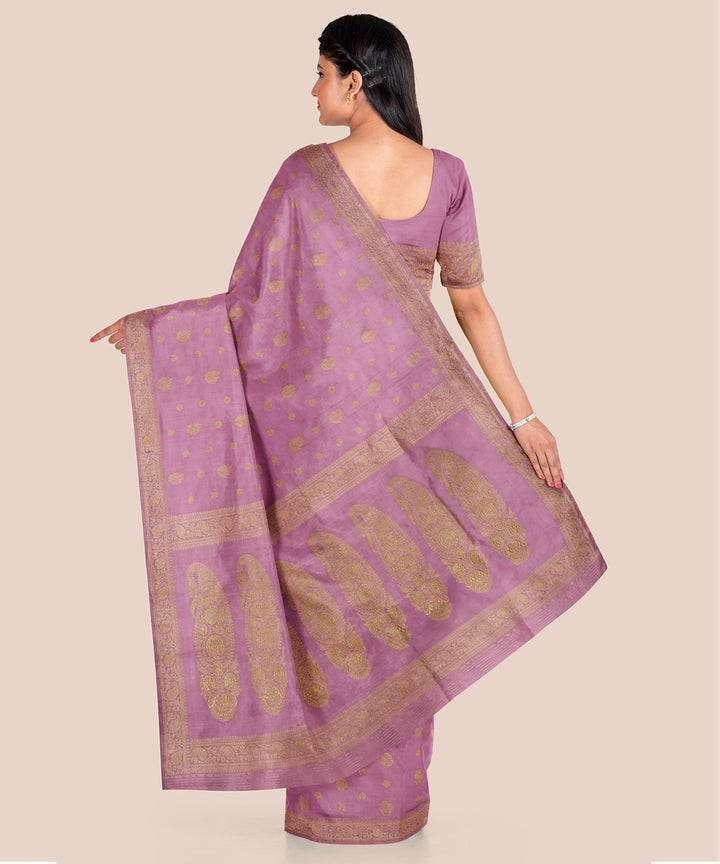 Lavender onion pink silk handloom banarasi saree
