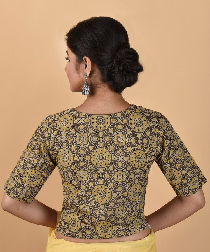Multicolour ajrakh hand block printed blouse