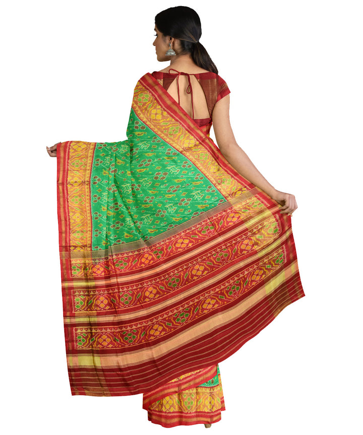 Light green red silk handloom patola saree