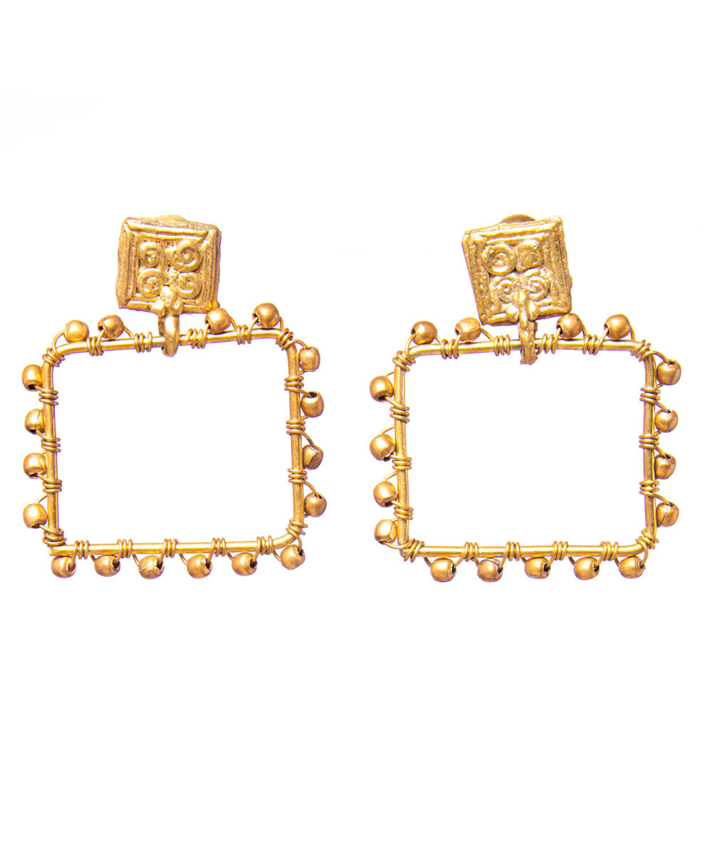 Golden square shaped stud earrings