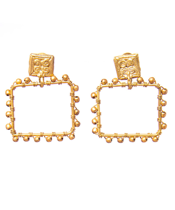 Golden square shaped stud earrings