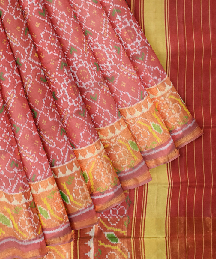 Peach silk handloom patola saree