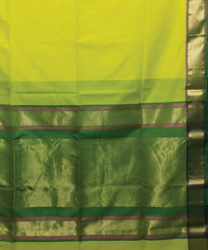 Yellow and green handloom cotton silk maheshwari saree