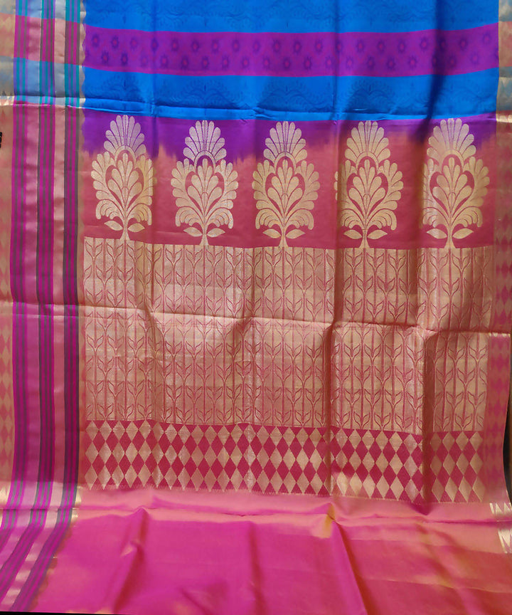 blue maroon stripe handwoven uppada silk saree