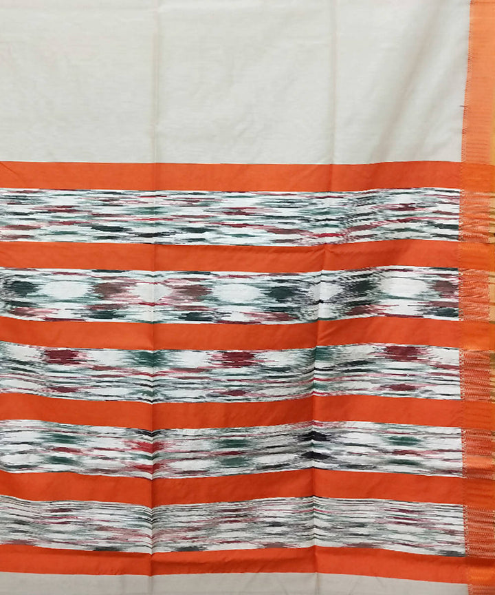 Off white and orange handloom cotton silk maheshwari saree