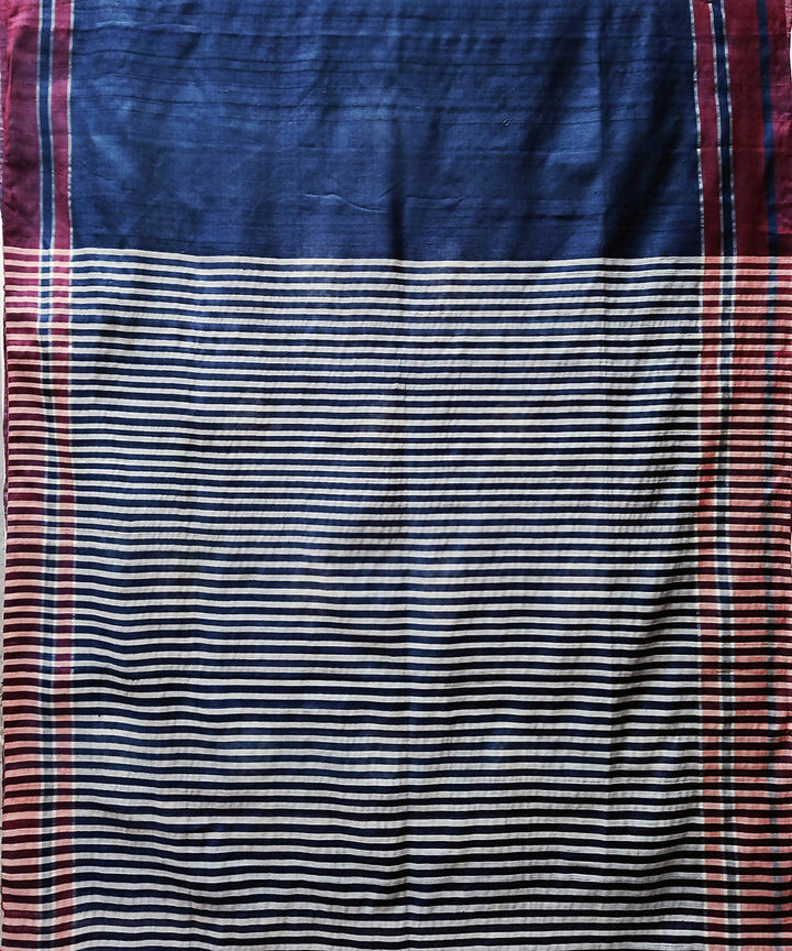 Indigo white handwoven baavanbuti silk saree