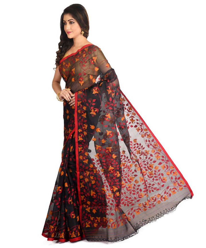 Resham shilpi black bengal silk saree with handwoven jamdani work