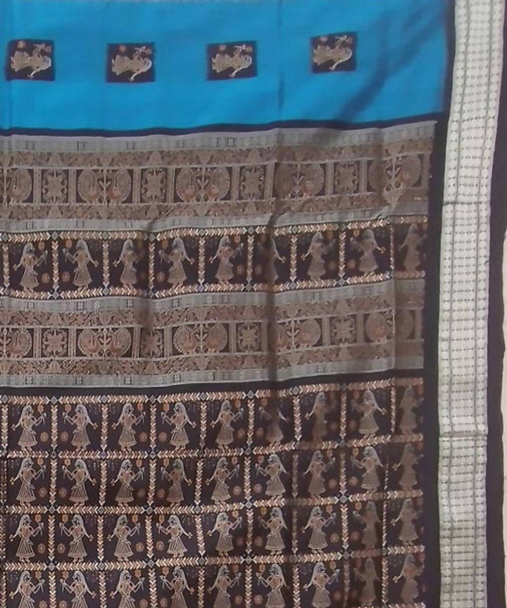 Sky blue black handmade bomkai silk saree