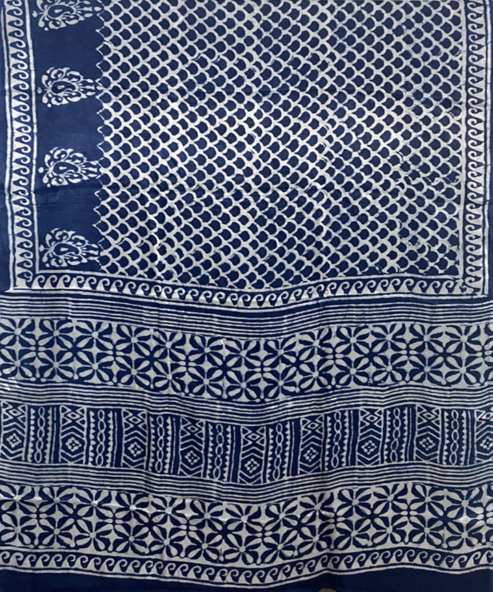 Indigo hand block print modal silk ajrakh saree