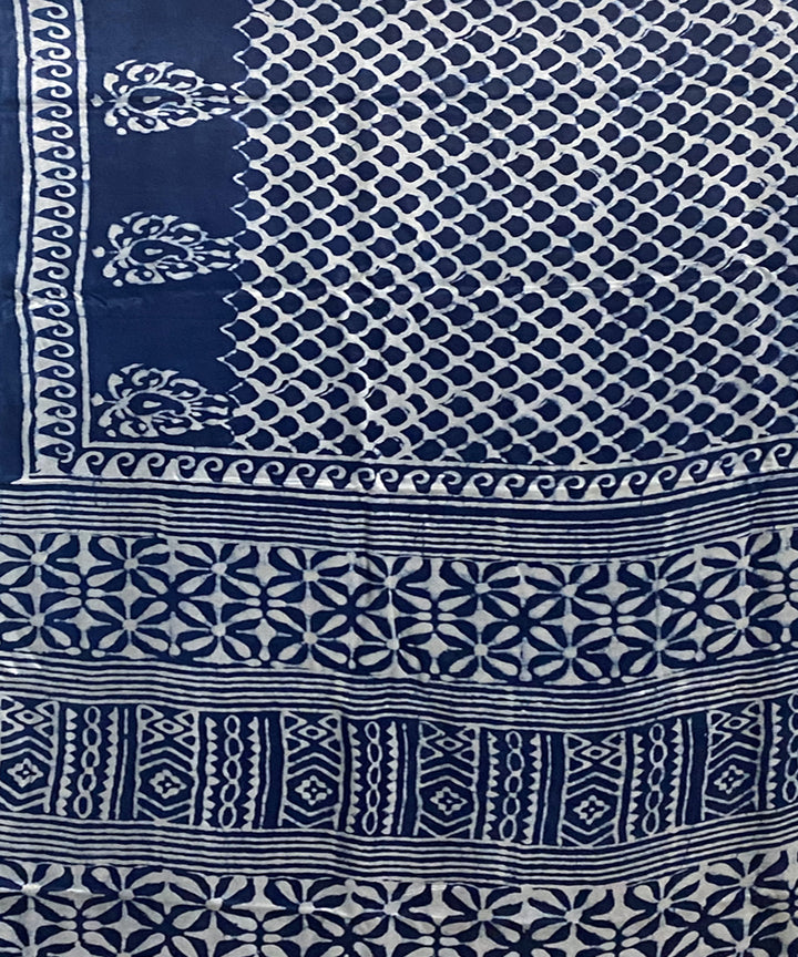 Indigo hand block print modal silk ajrakh saree