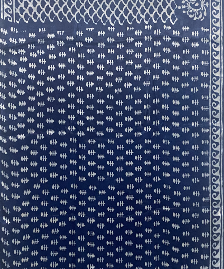 Indigo hand block print modal silk ajrakh saree